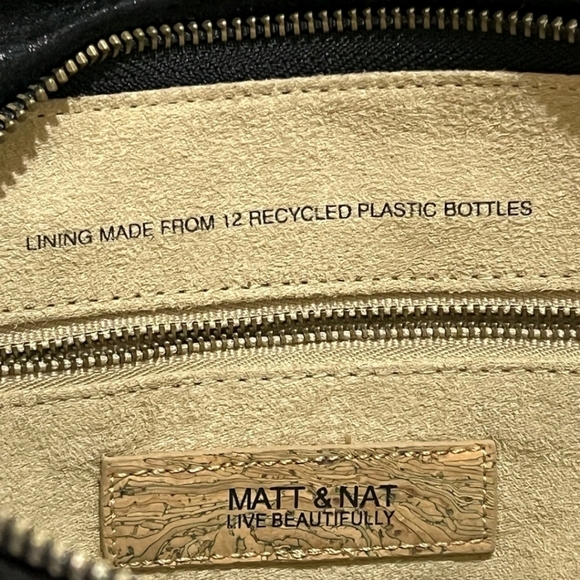 Matt&Nat Black Vegan Large Enveloppe Clutch Zipper Trim Shoulder Satchel handBag - Picture 7 of 15